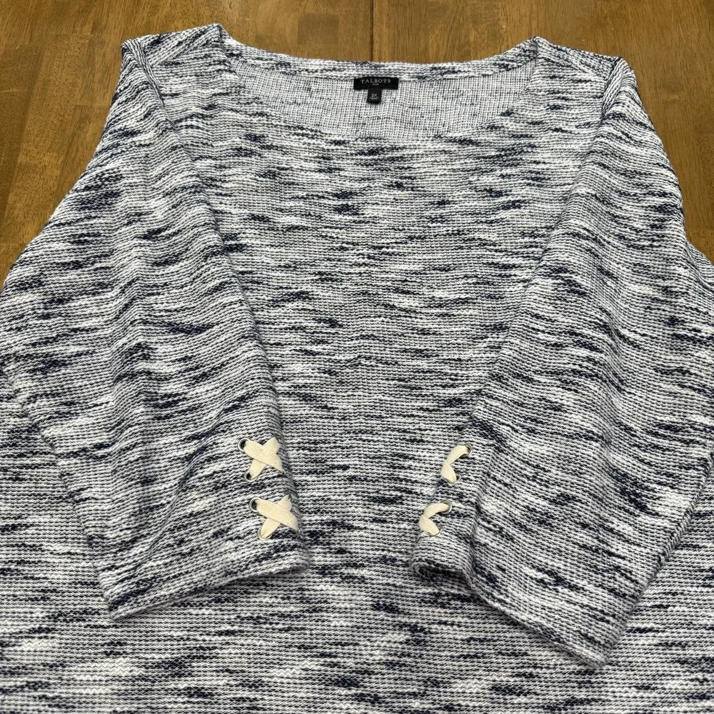 Talbots sweater women's 2X blue white marled abstract waves beach coast nautical